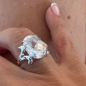 Vintage faceted crystal Oval-Cut Ring - size 7.5-8